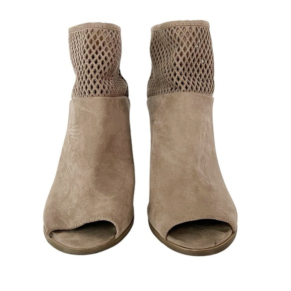 Report Barnack Ankle Booties Women's Size 8 Grey Tan Open Toe Laser Cut Heel Zip - Picture 4 of 10